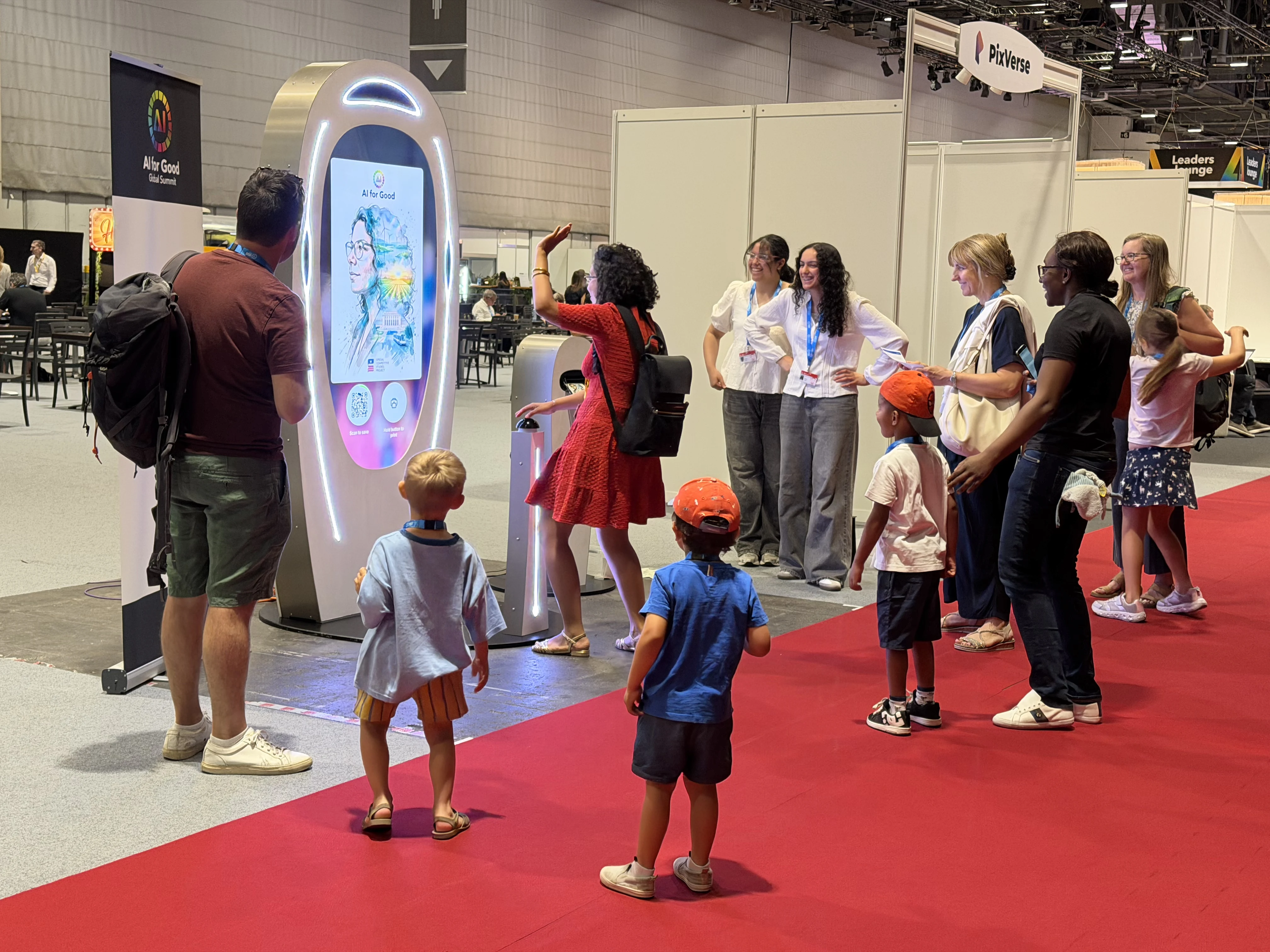 Visitors queueing at the Poem Booth during the AI for Good Global Summit in Geneva
