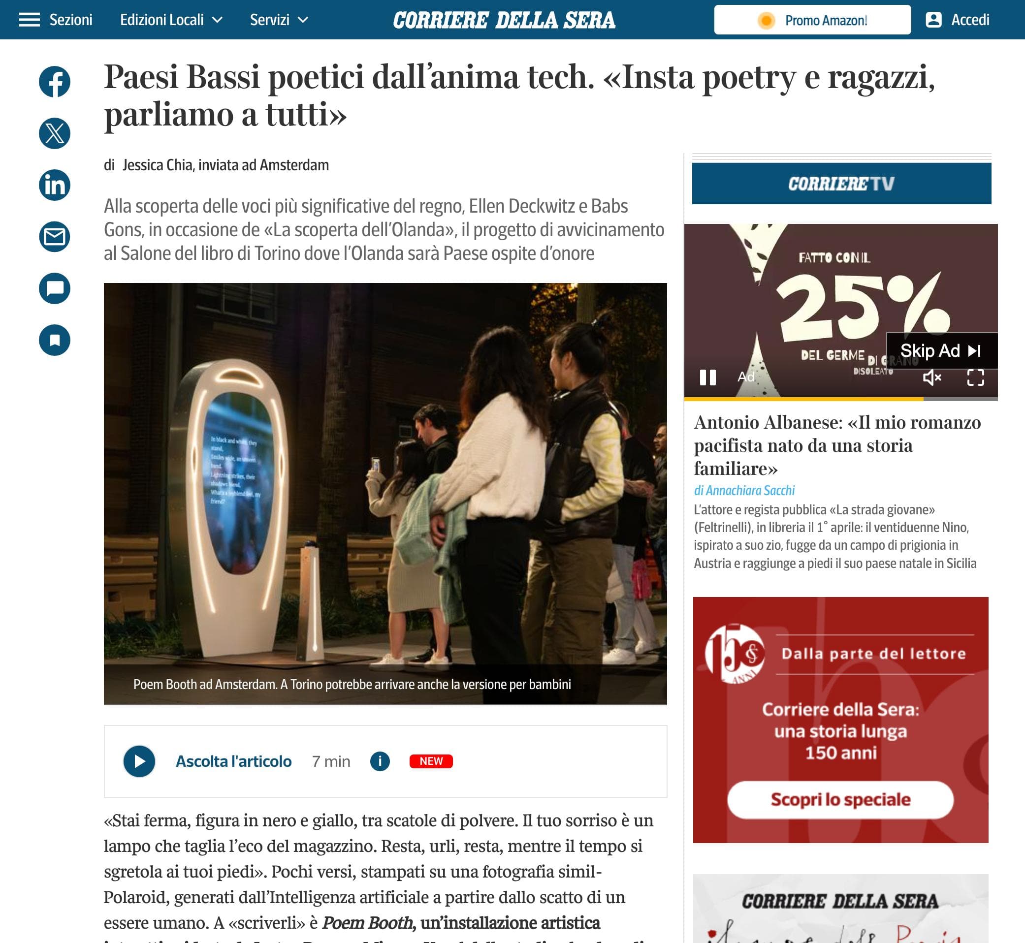 Corriere della Sera on Poem Booth